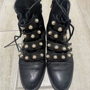 Zara Black Pearl-Studded Women's Boots